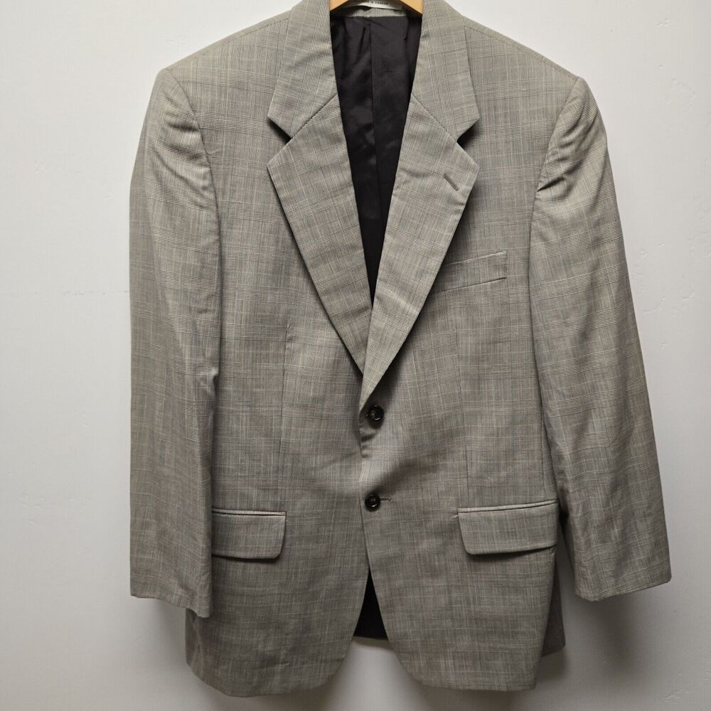 Vintage Nordstrom Ethomas Sports Coat Blazer Mens sz 39R Plaid 100% Wool